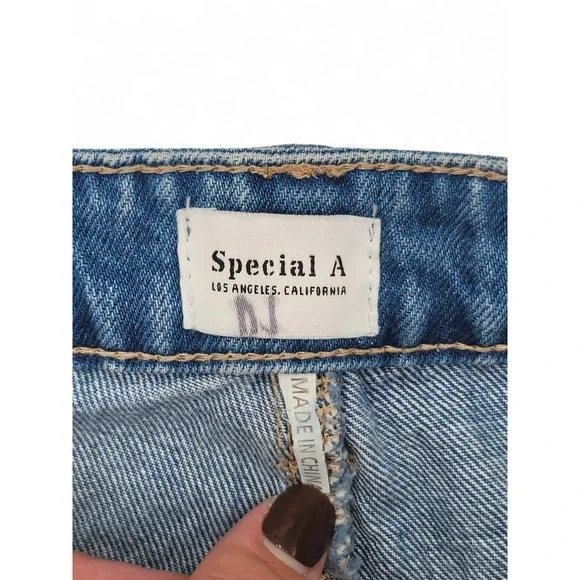 Special A Womens 3 Straight Leg Jeans Cotton Blue Distressed Raw Hem - Picture 5 of 7
